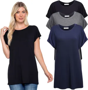 Free to Live 3 Pack Extra Long Tshirts for Women Tunic Tops to Wear with Leggings Short Sleeve Tee Workout T Shirts Loose Fit