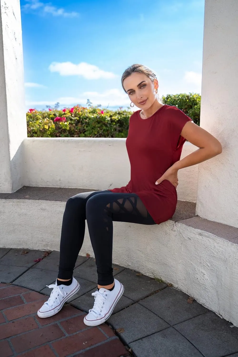 Free to Live 3 Pack Extra Long Tshirts for Women Tunic Tops to Wear with Leggings Short Sleeve Tee Workout T Shirts Loose Fit