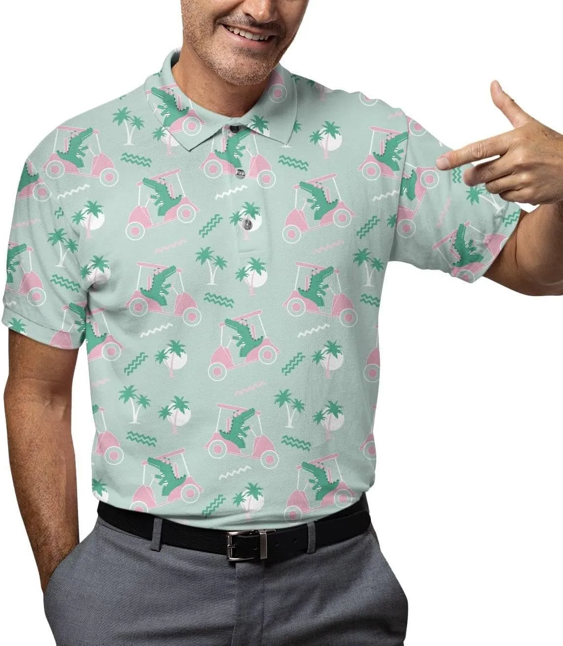 Funny Golf Shirts Skull Hawaiian Polo Shirts for Men, Crazy Golf Shirts for Men Golf Gifts Hawaiian Skull Golf Shirts