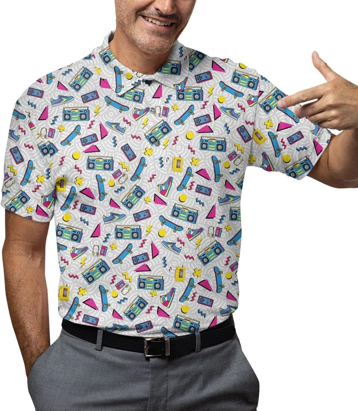 Funny Golf Shirts Skull Hawaiian Polo Shirts for Men, Crazy Golf Shirts for Men Golf Gifts Hawaiian Skull Golf Shirts