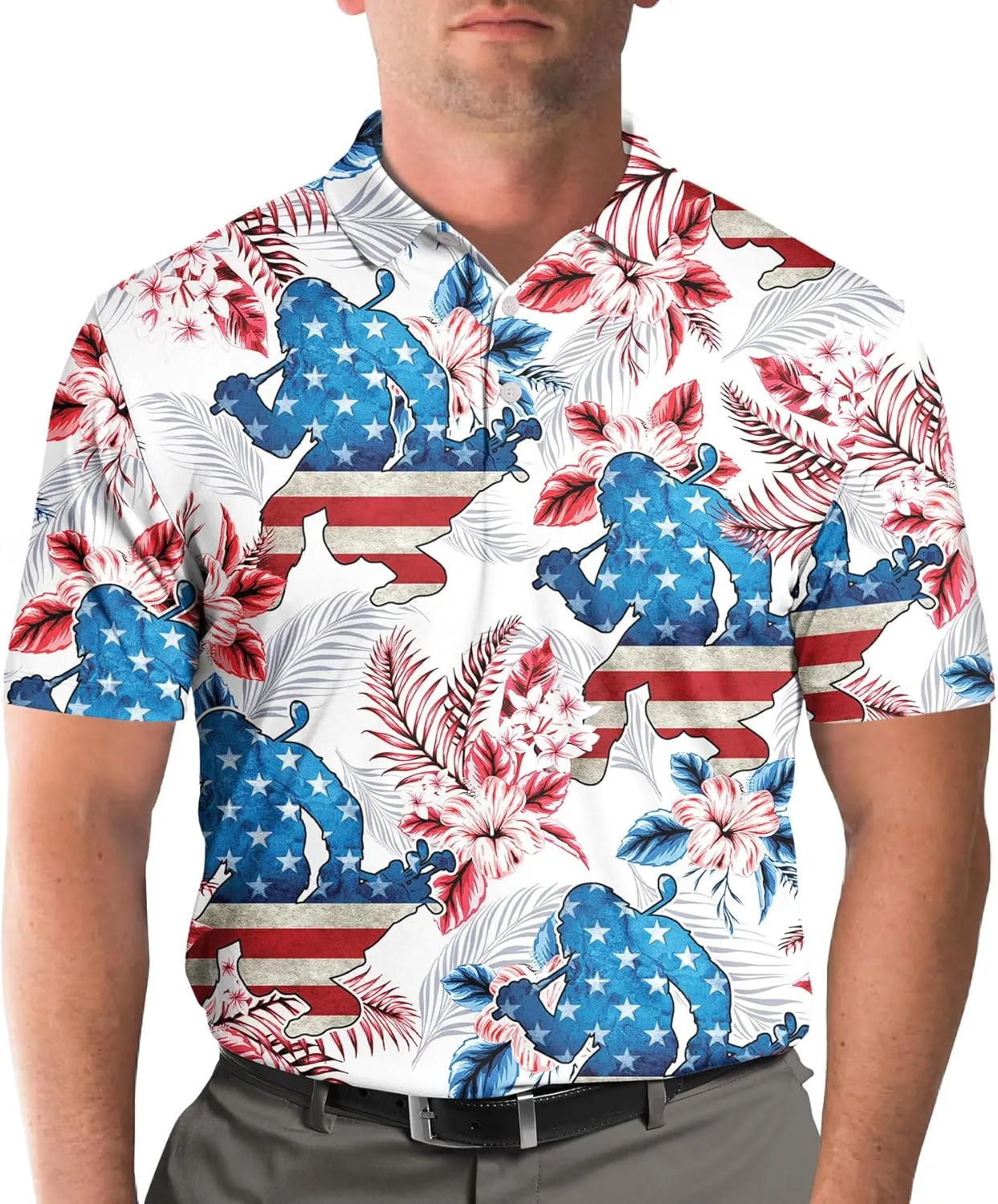 Funny Golf Shirts Skull Hawaiian Polo Shirts for Men, Crazy Golf Shirts for Men Golf Gifts Hawaiian Skull Golf Shirts