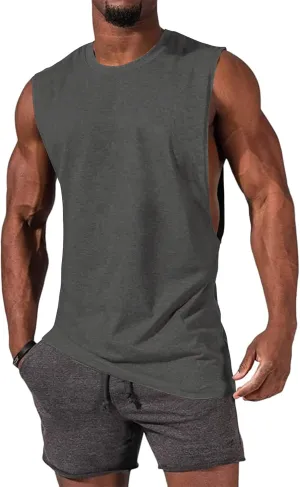 Gafeng Mens Workout Tank Tops Muscle Cut Off Shirts Sleeveless Bodybuilding Gym Cotton T-Shirts