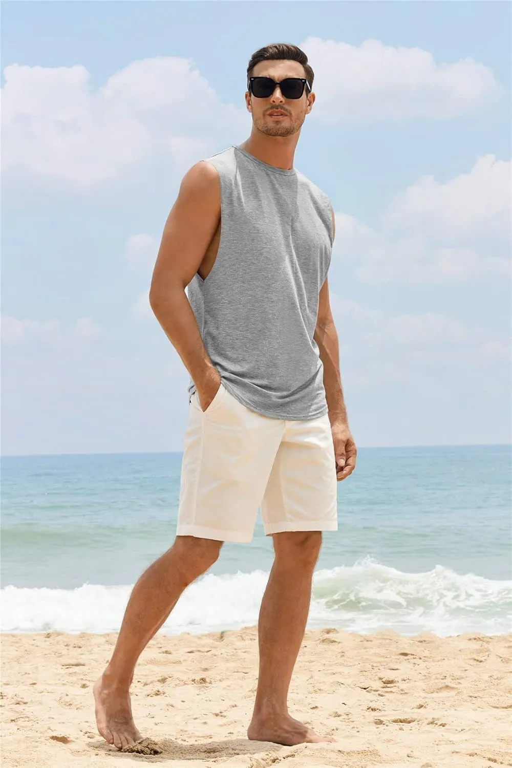 Gafeng Mens Workout Tank Tops Muscle Cut Off Shirts Sleeveless Bodybuilding Gym Cotton T-Shirts
