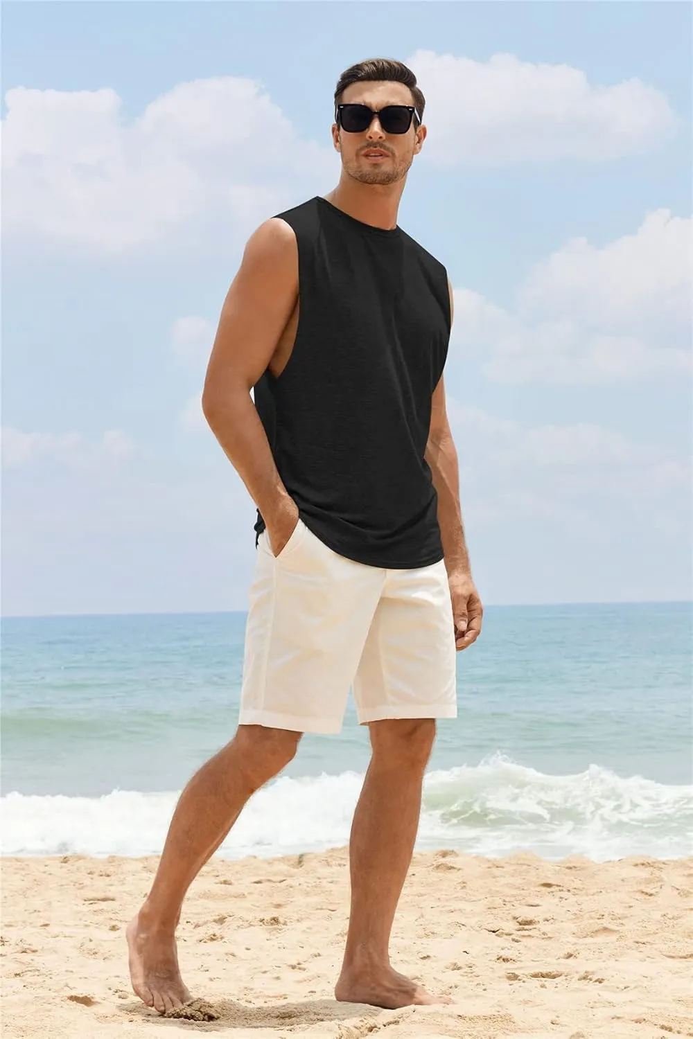 Gafeng Mens Workout Tank Tops Muscle Cut Off Shirts Sleeveless Bodybuilding Gym Cotton T-Shirts