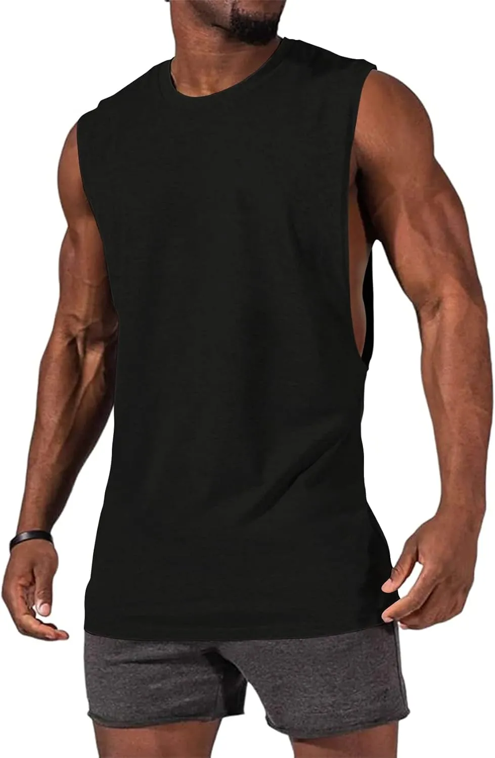 Gafeng Mens Workout Tank Tops Muscle Cut Off Shirts Sleeveless Bodybuilding Gym Cotton T-Shirts