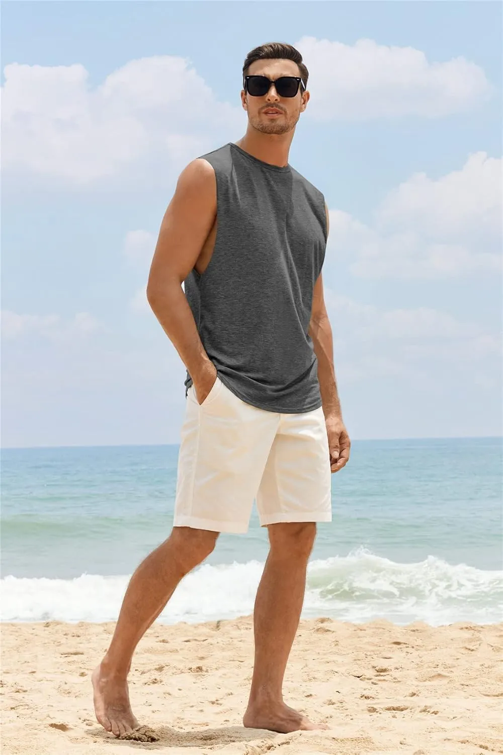 Gafeng Mens Workout Tank Tops Muscle Cut Off Shirts Sleeveless Bodybuilding Gym Cotton T-Shirts