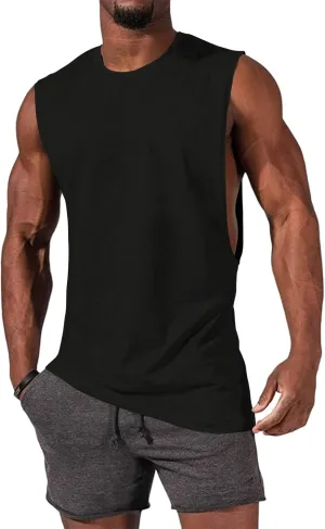 Gafeng Mens Workout Tank Tops Muscle Cut Off Shirts Sleeveless Bodybuilding Gym Cotton T-Shirts