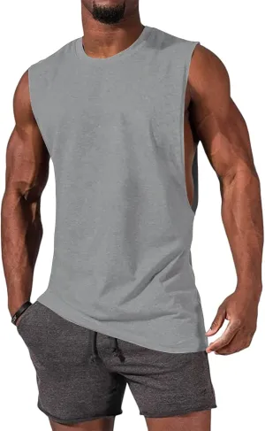 Gafeng Mens Workout Tank Tops Muscle Cut Off Shirts Sleeveless Bodybuilding Gym Cotton T-Shirts