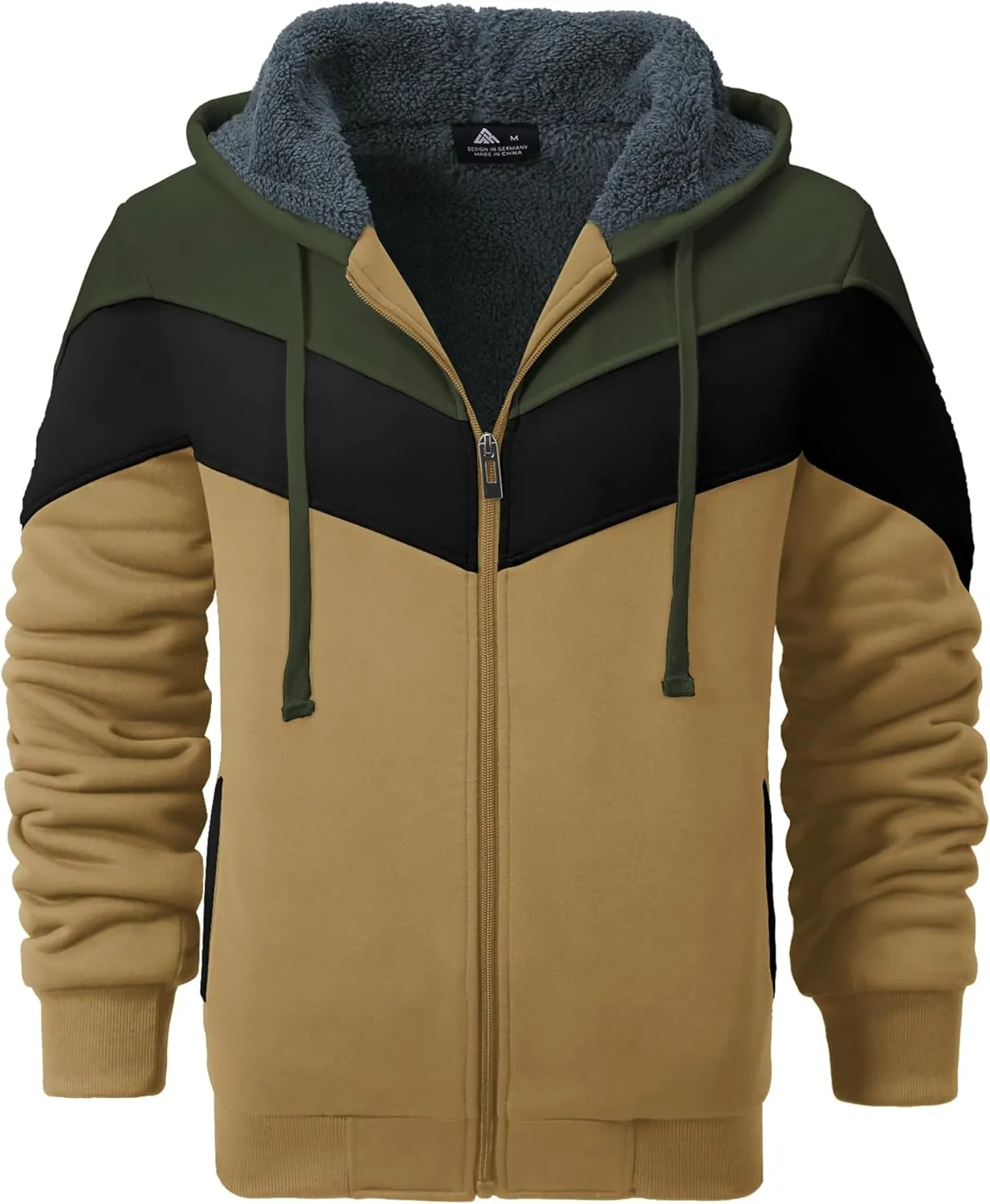 GEEK LIGHTING Mens Fleece Hoodies Zip Up Color Block Thick Winter Hooded Sweatshirt