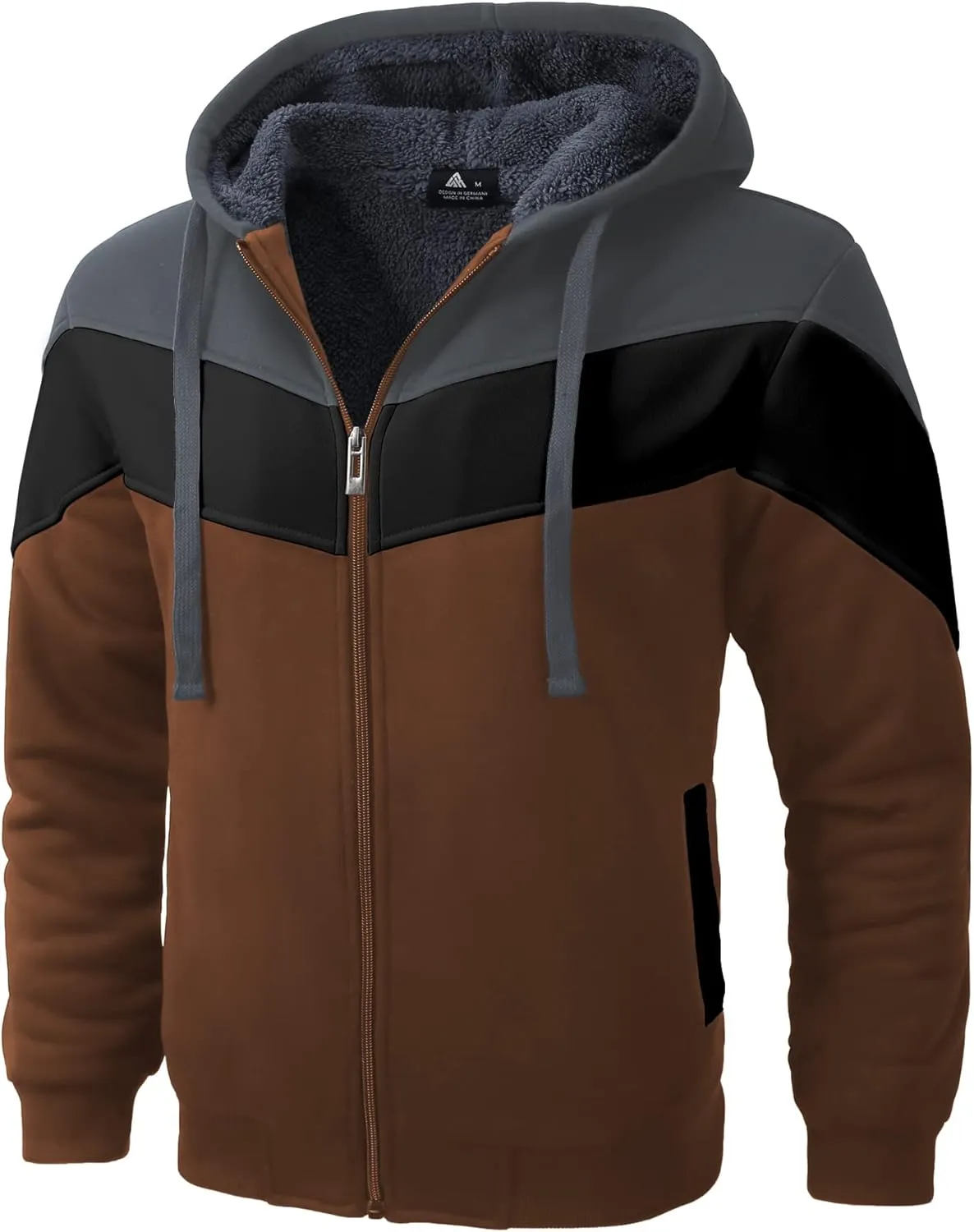 GEEK LIGHTING Mens Fleece Hoodies Zip Up Color Block Thick Winter Hooded Sweatshirt