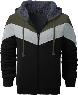 GEEK LIGHTING Mens Fleece Hoodies Zip Up Color Block Thick Winter Hooded Sweatshirt