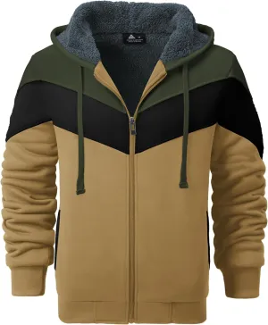 GEEK LIGHTING Mens Fleece Hoodies Zip Up Color Block Thick Winter Hooded Sweatshirt