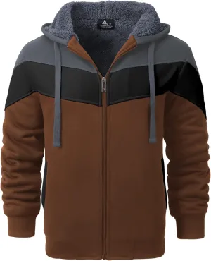 GEEK LIGHTING Mens Fleece Hoodies Zip Up Color Block Thick Winter Hooded Sweatshirt
