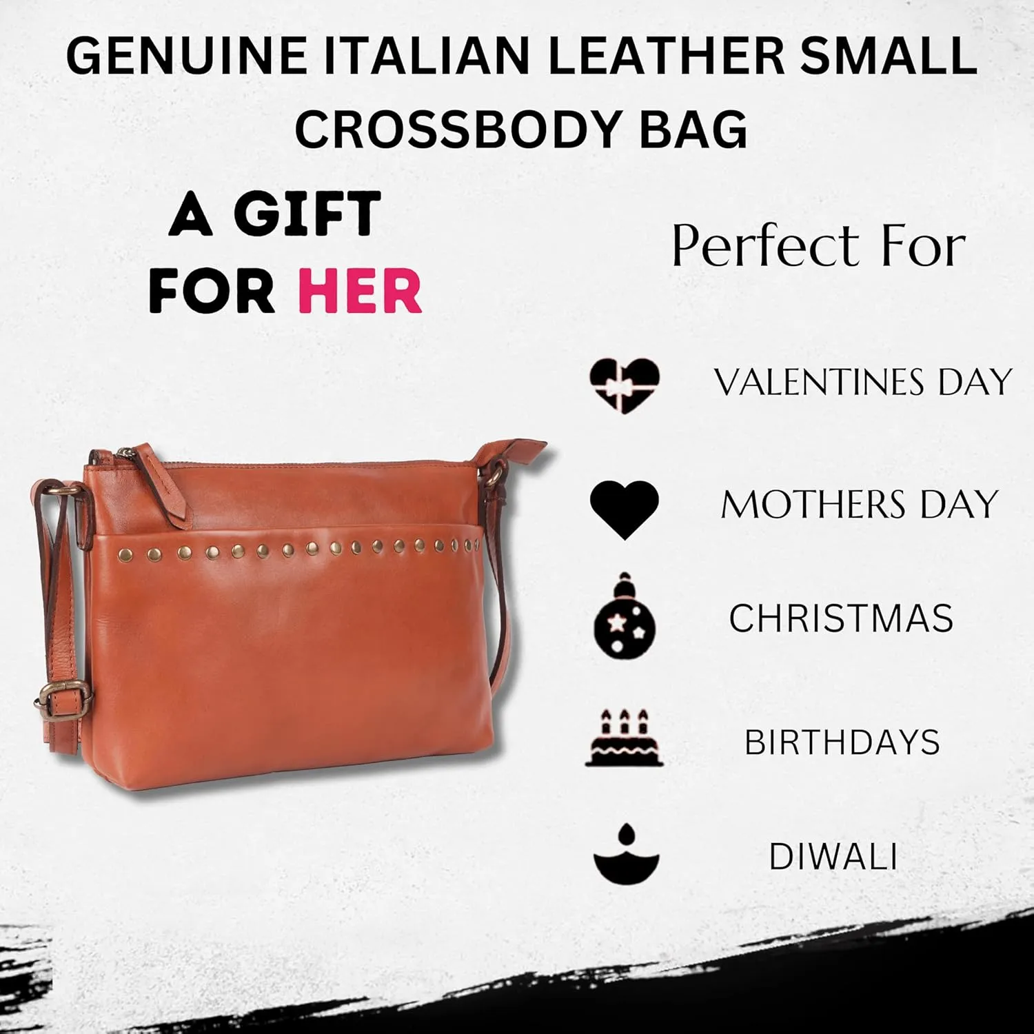Genuine Italian Leather Boho Studded Crossbody Shoulder Bag - Stylish, Durable, & Perfect for Everyday Use for women