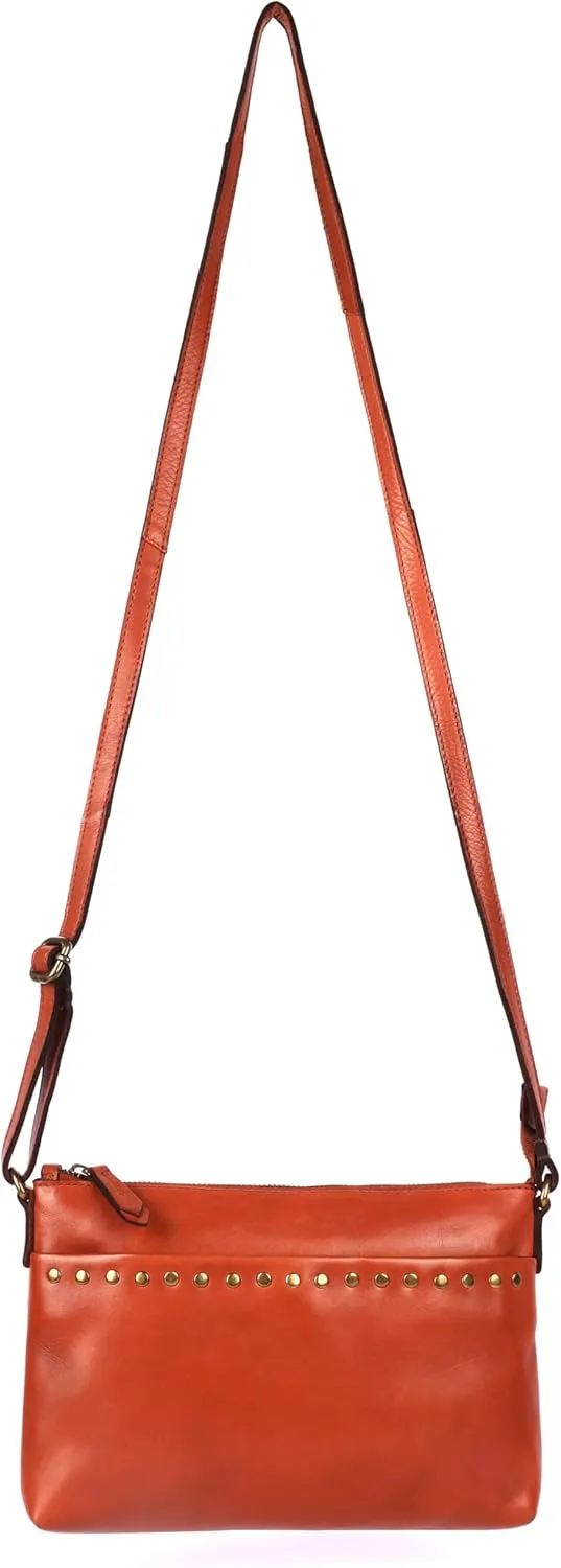 Genuine Italian Leather Boho Studded Crossbody Shoulder Bag - Stylish, Durable, & Perfect for Everyday Use for women