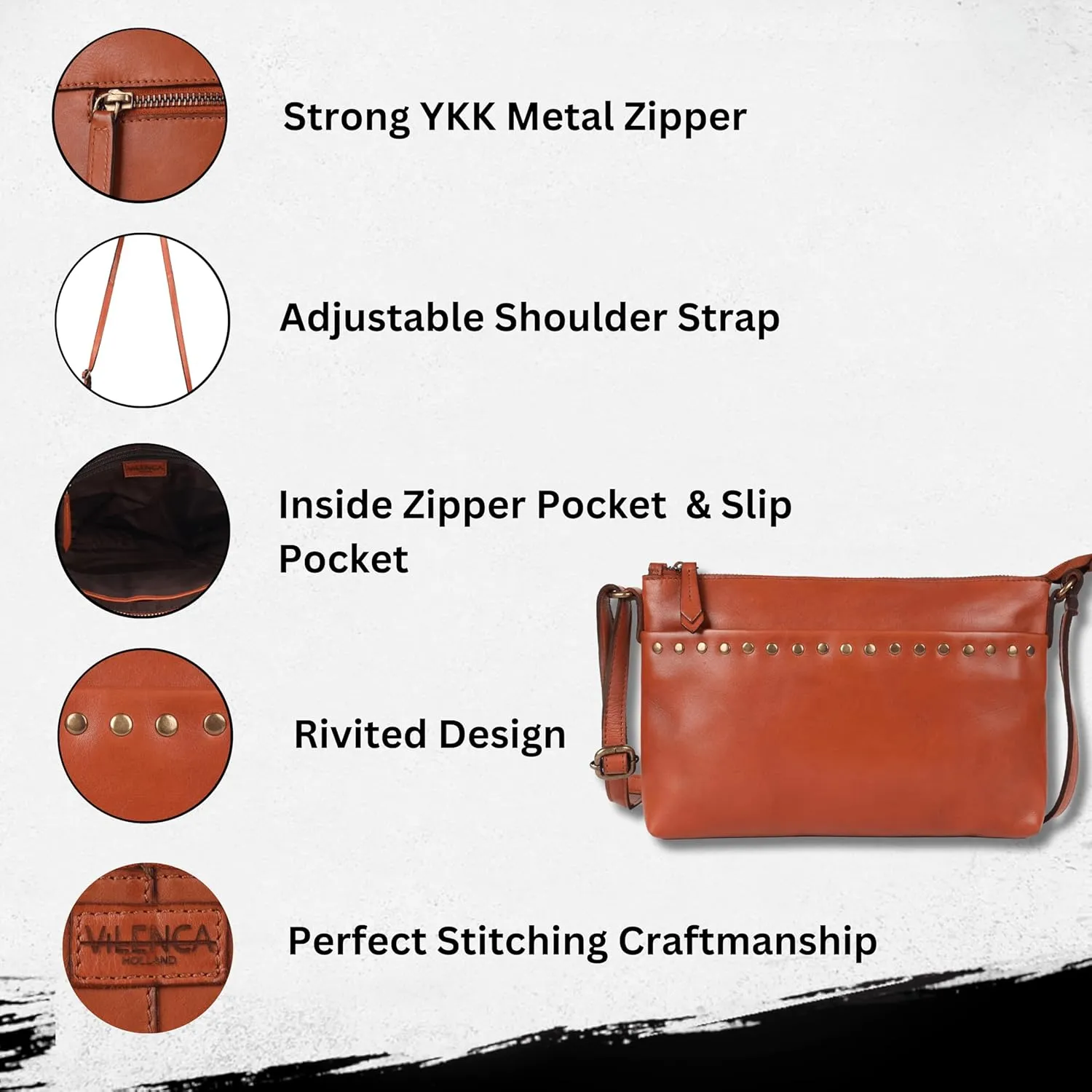 Genuine Italian Leather Boho Studded Crossbody Shoulder Bag - Stylish, Durable, & Perfect for Everyday Use for women