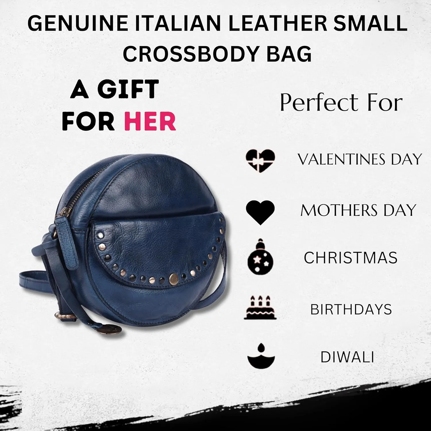 Genuine Italian Leather Boho Studded Round Crossbody Sling Bag - Stylish, Durable, & Perfect for Everyday Use for women