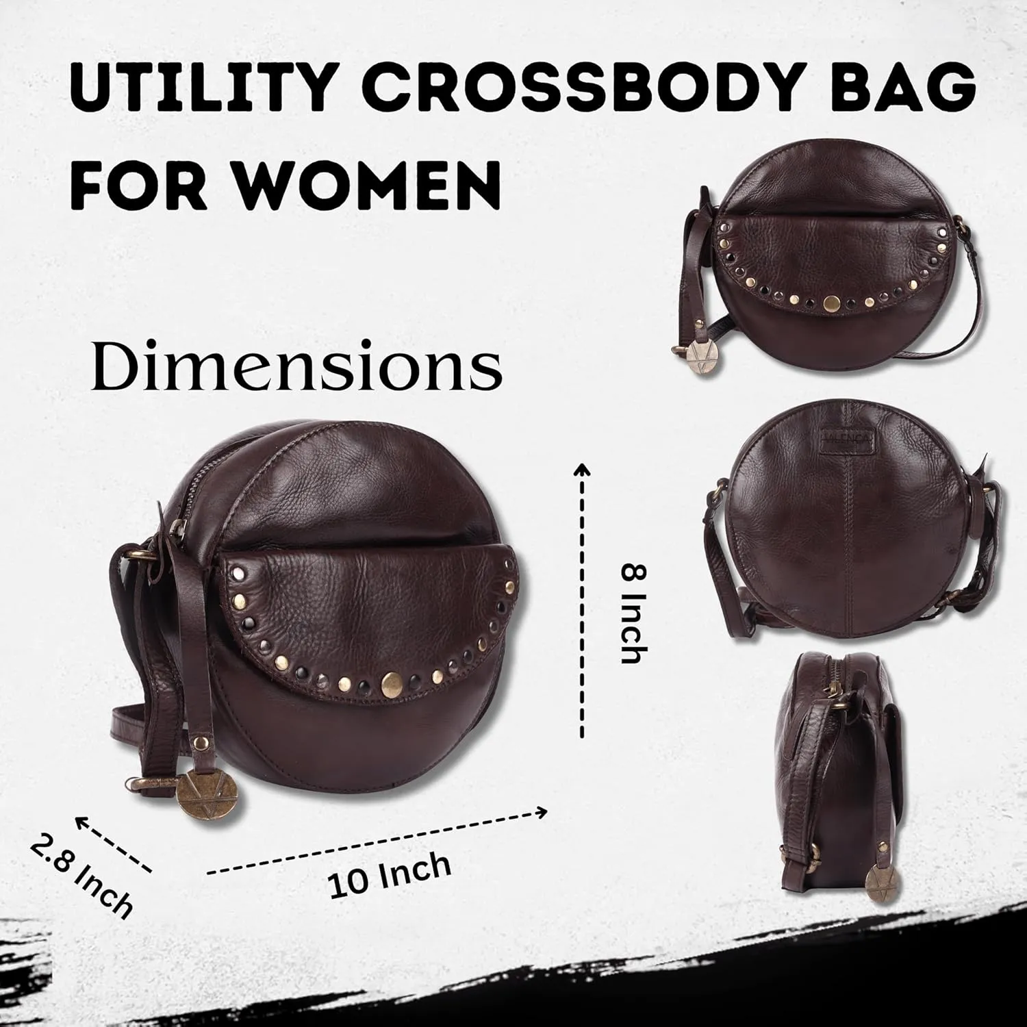 Genuine Italian Leather Boho Studded Round Crossbody Sling Bag - Stylish, Durable, & Perfect for Everyday Use for women