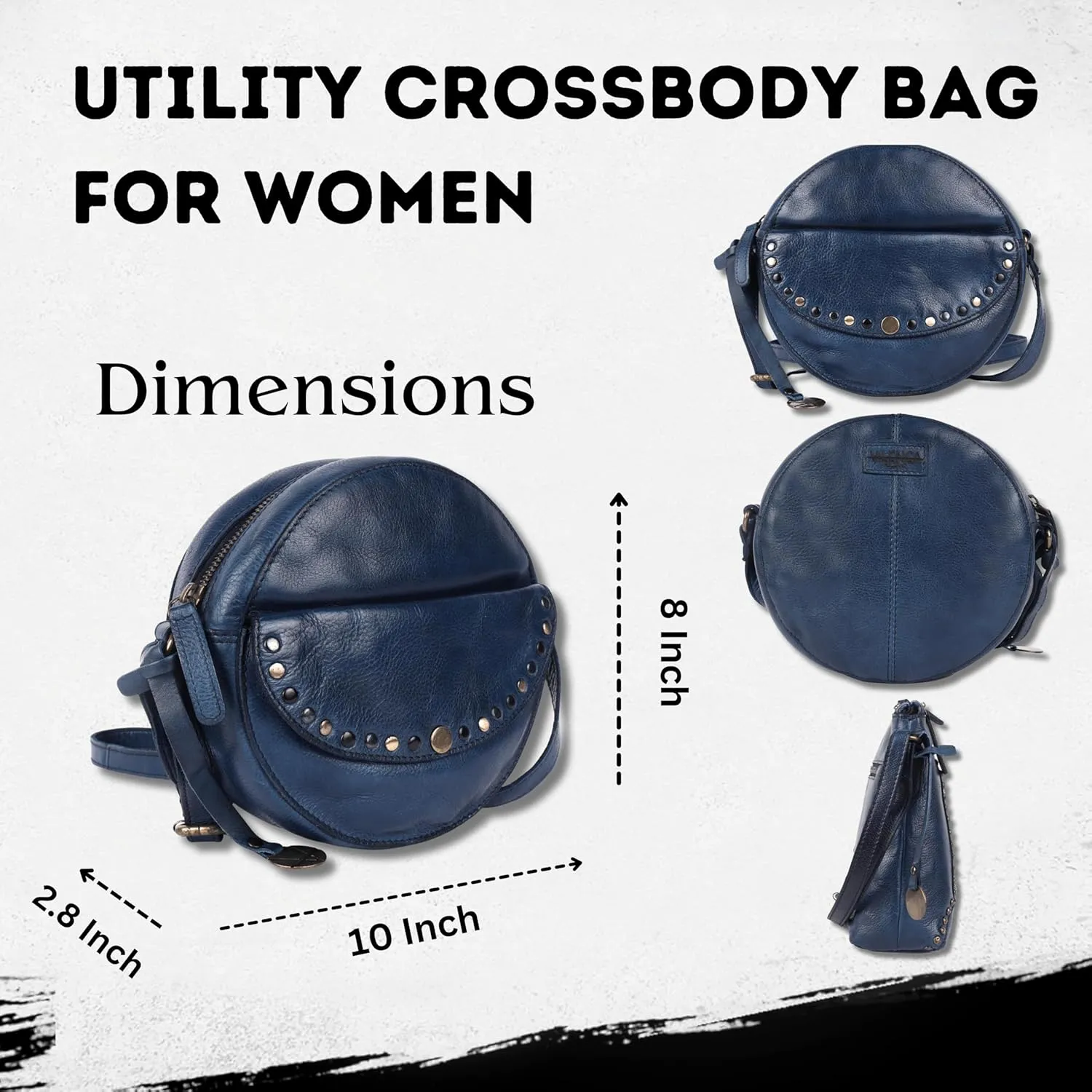 Genuine Italian Leather Boho Studded Round Crossbody Sling Bag - Stylish, Durable, & Perfect for Everyday Use for women