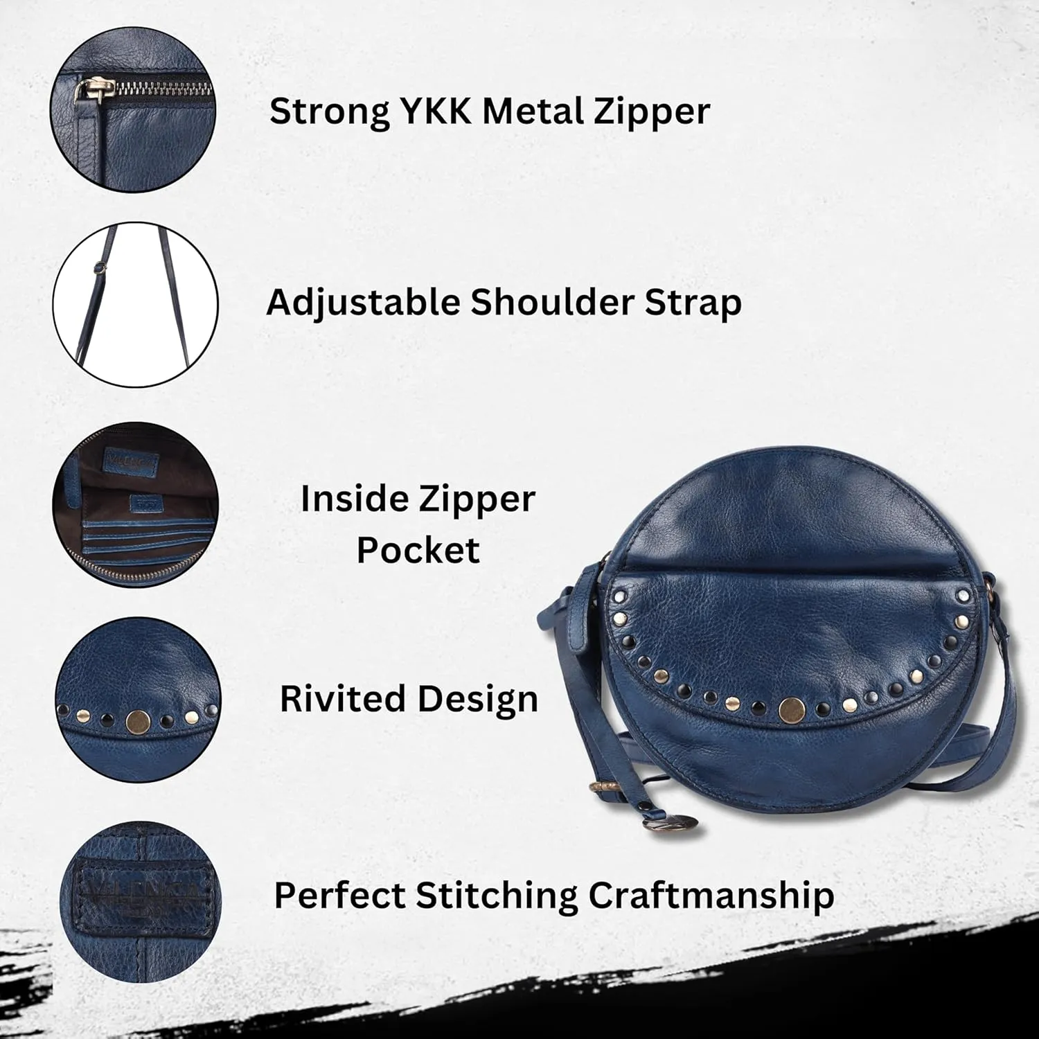 Genuine Italian Leather Boho Studded Round Crossbody Sling Bag - Stylish, Durable, & Perfect for Everyday Use for women