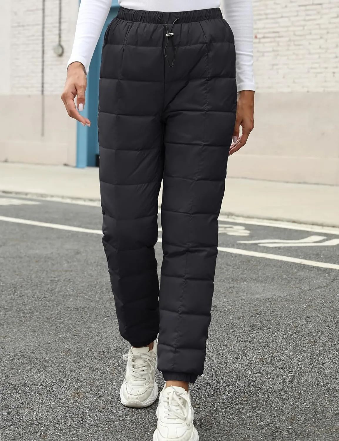 Gihuo Snow Pants Womens Winter Windproof Down Pants Warm Outdoor Ski Pants Padded Loose Ultralight Warm Trousers