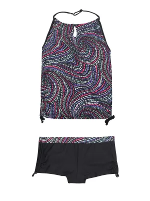 Girls' 2-PC. Tile Wave Halter Tankini & Short Swimsuit Set