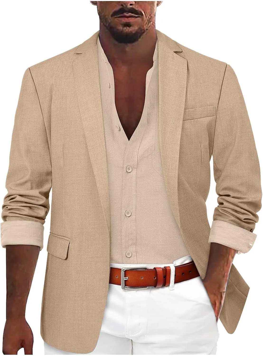GOKKILRW Mens Casual Suit Jacket Lightweight Open Front Linen Tailored Blazer Business Office Stylish Suit Jackets Sport Coat