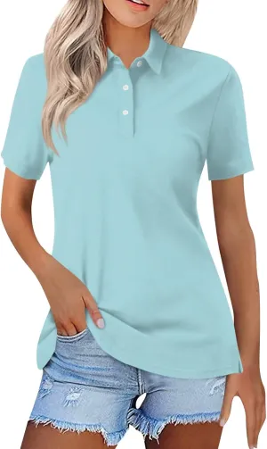 Golf Polo Shirts for Women 2025 Summer Quick Dry Short Sleeve Button Down Shirt Dressy Casual Lightweight Work Tops