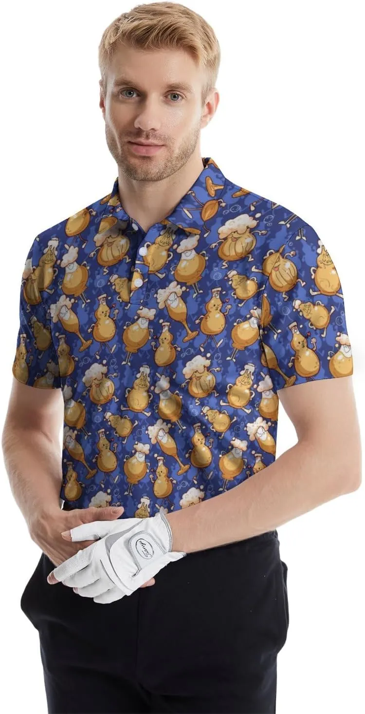 Golf Shirts for Men Funny Polo Short Sleeve Performance Moisture Wicking Quick Dry Mens Hawaiian Polo Shirt