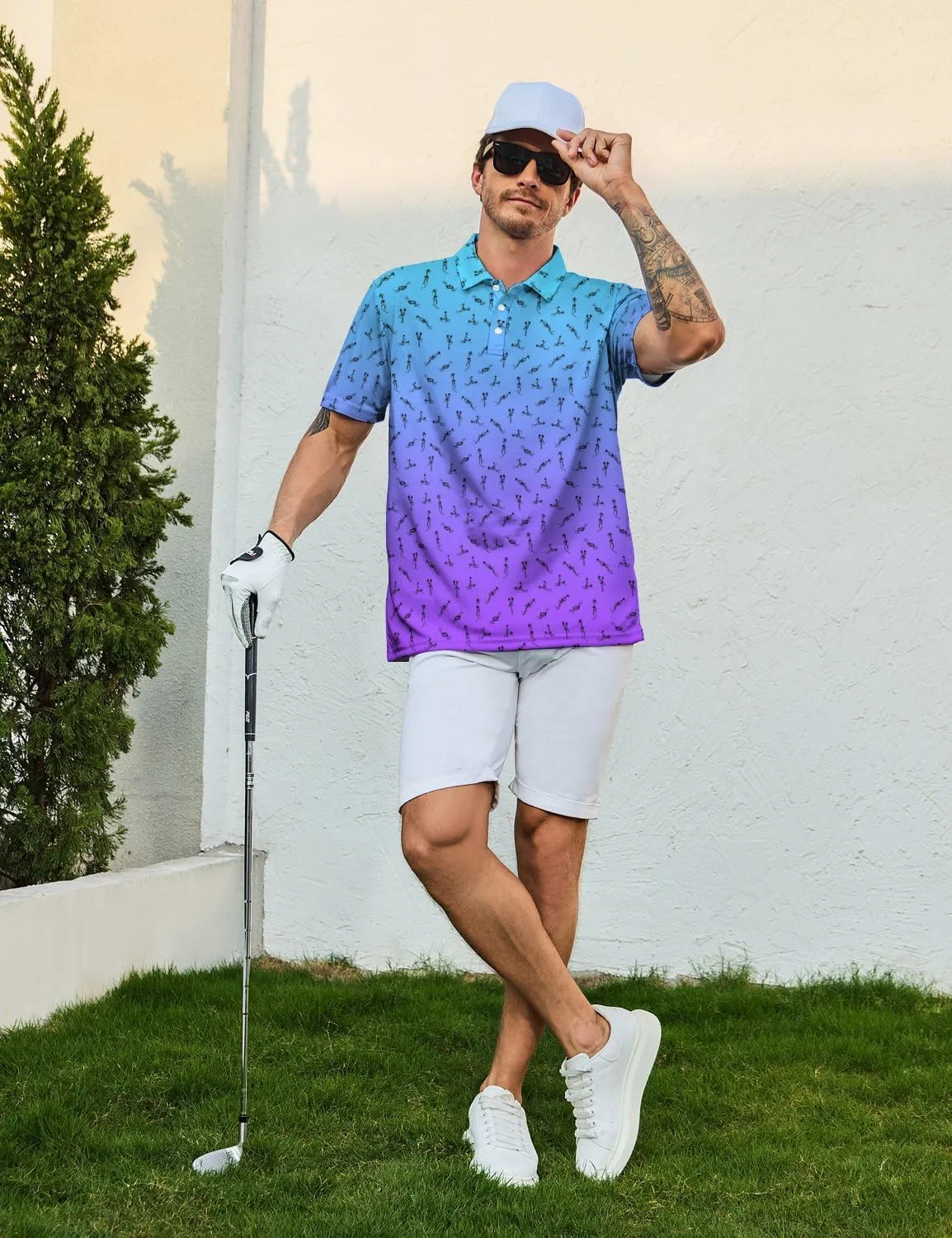 Golf Shirts for Men Funny Polo Short Sleeve Performance Moisture Wicking Quick Dry Mens Hawaiian Polo Shirt
