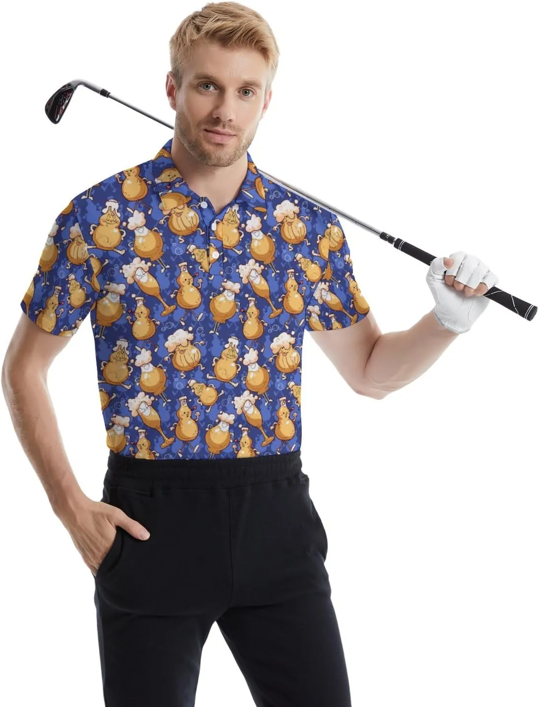 Golf Shirts for Men Funny Polo Short Sleeve Performance Moisture Wicking Quick Dry Mens Hawaiian Polo Shirt
