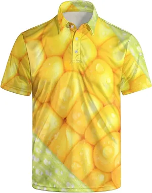 Golf Shirts for Men Printed Quick Dry Short Sleeve Performance Polo Shirts Moisture Wicking Collared Tennis T-Shirt