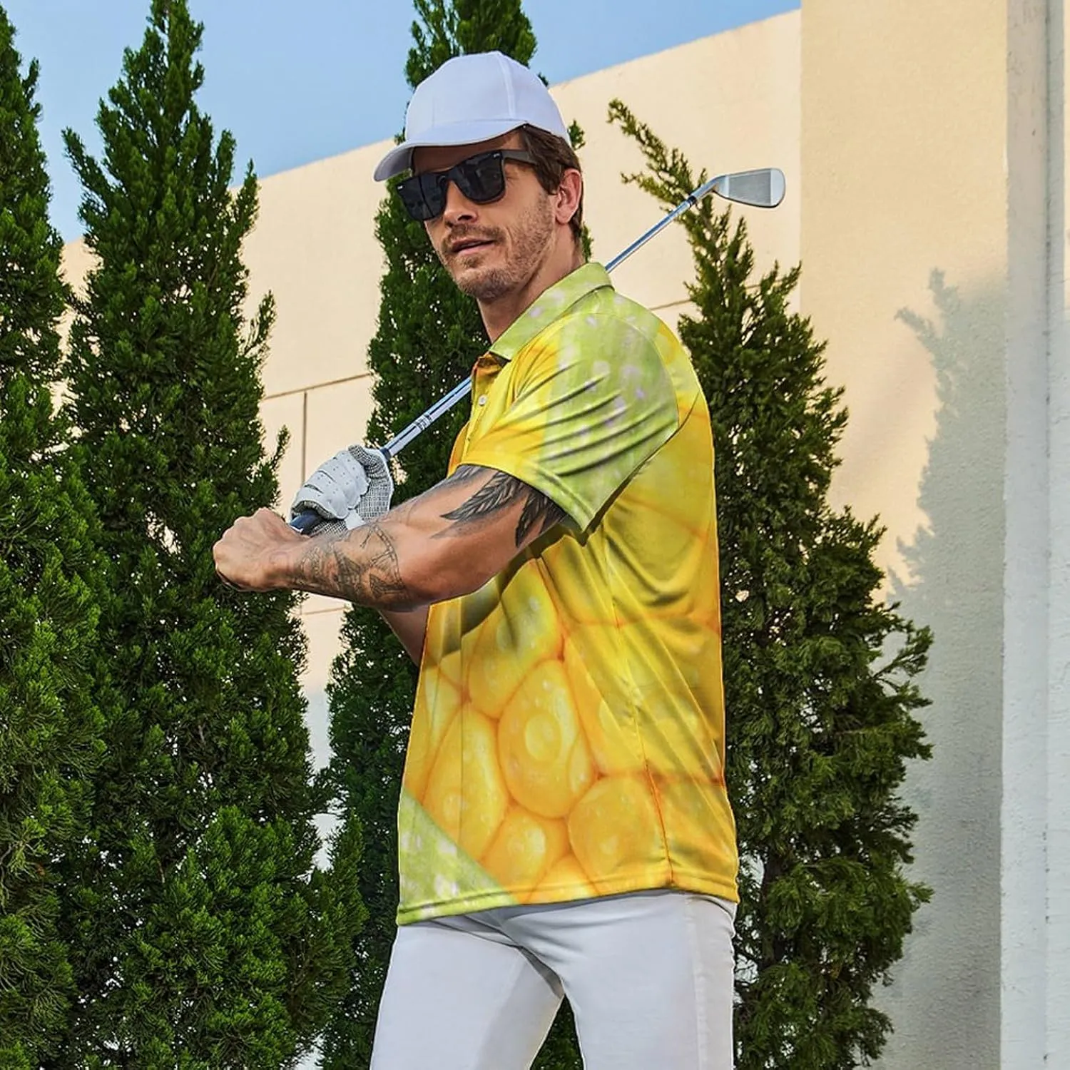 Golf Shirts for Men Printed Quick Dry Short Sleeve Performance Polo Shirts Moisture Wicking Collared Tennis T-Shirt
