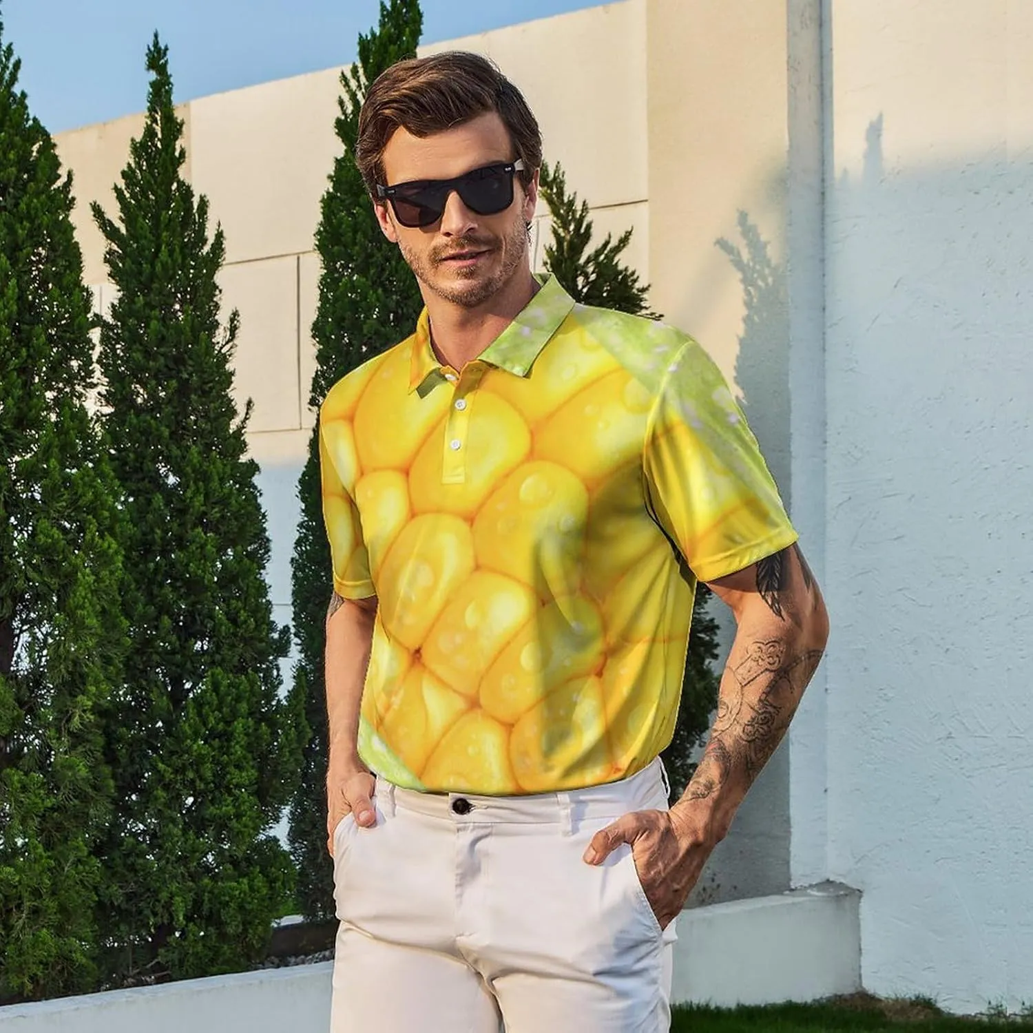 Golf Shirts for Men Printed Quick Dry Short Sleeve Performance Polo Shirts Moisture Wicking Collared Tennis T-Shirt