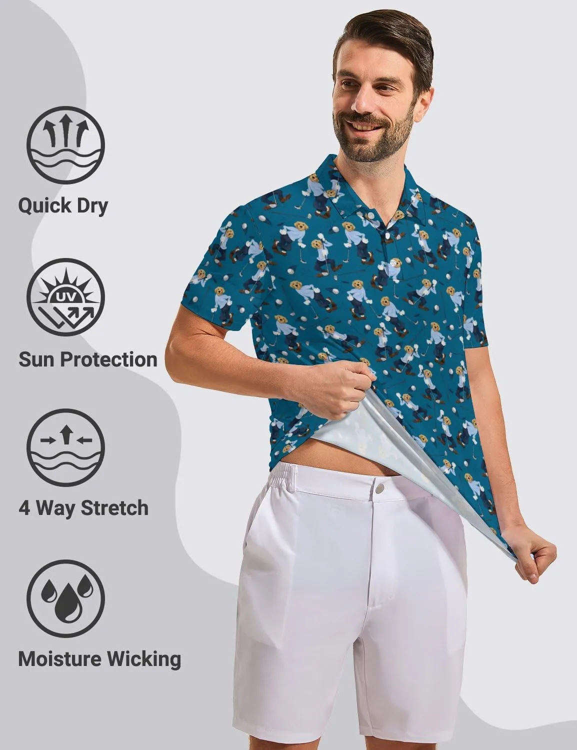 Golf Shirts for Men Quick Dry Funny Golf Polo Shirts Short Sleeve Moisture Wicking Polo Shirts for Men