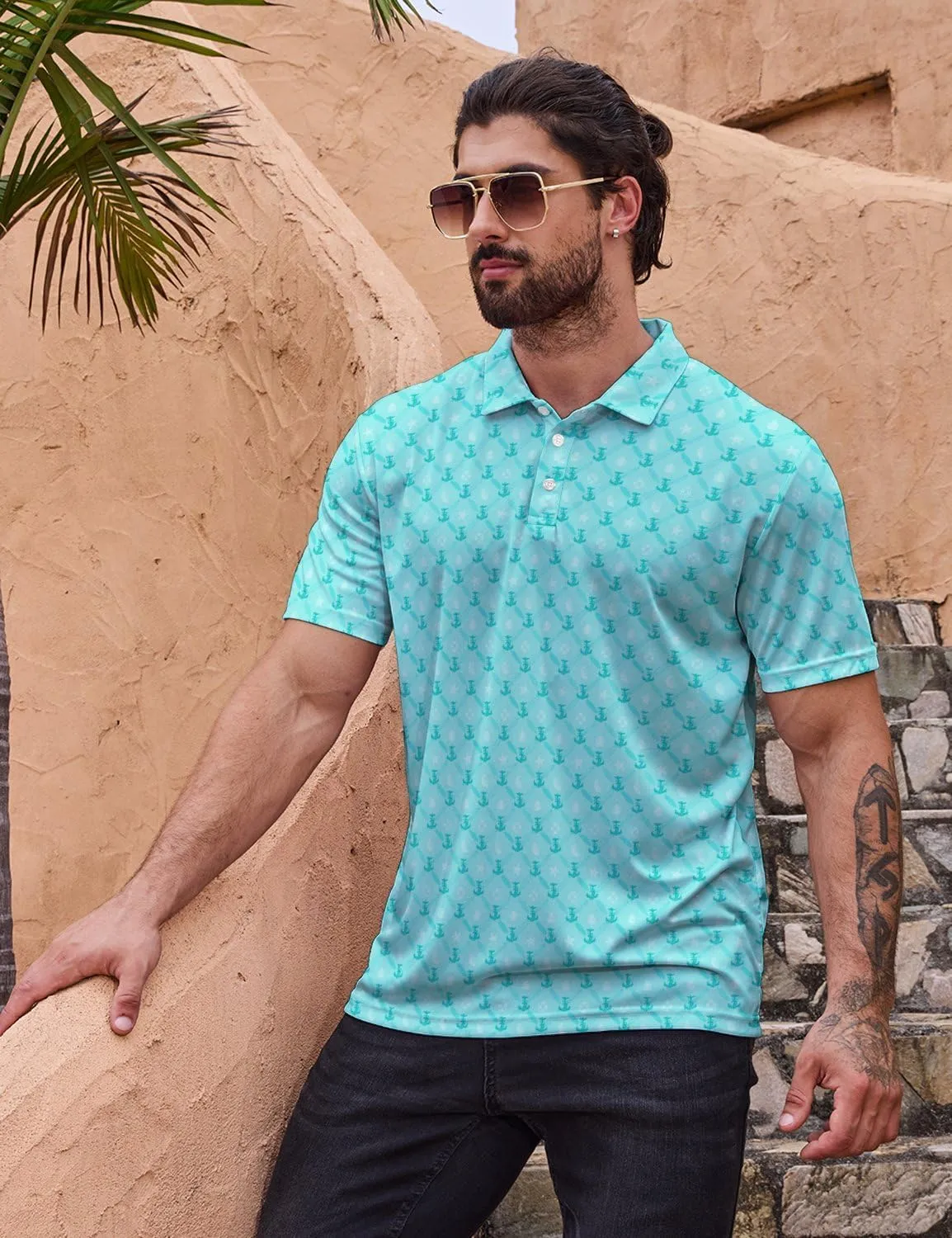 Golf Shirts for Men Quick Dry Funny Golf Polo Shirts Short Sleeve Moisture Wicking Polo Shirts for Men