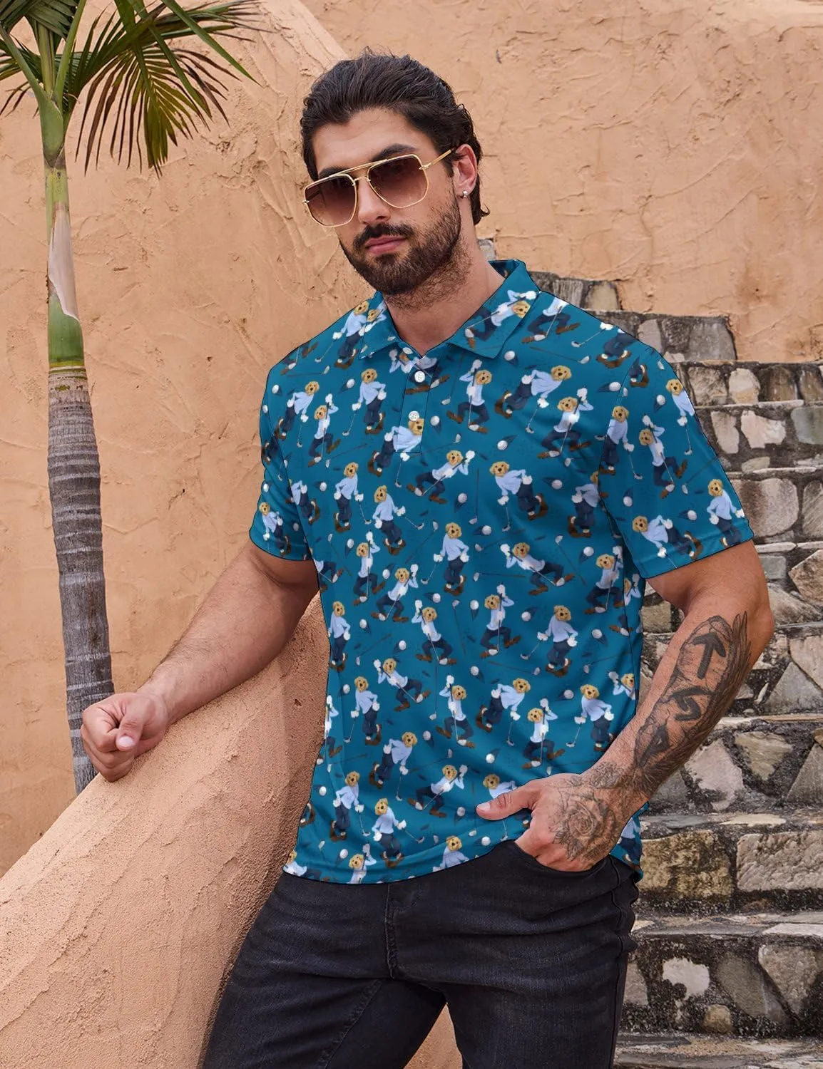 Golf Shirts for Men Quick Dry Funny Golf Polo Shirts Short Sleeve Moisture Wicking Polo Shirts for Men
