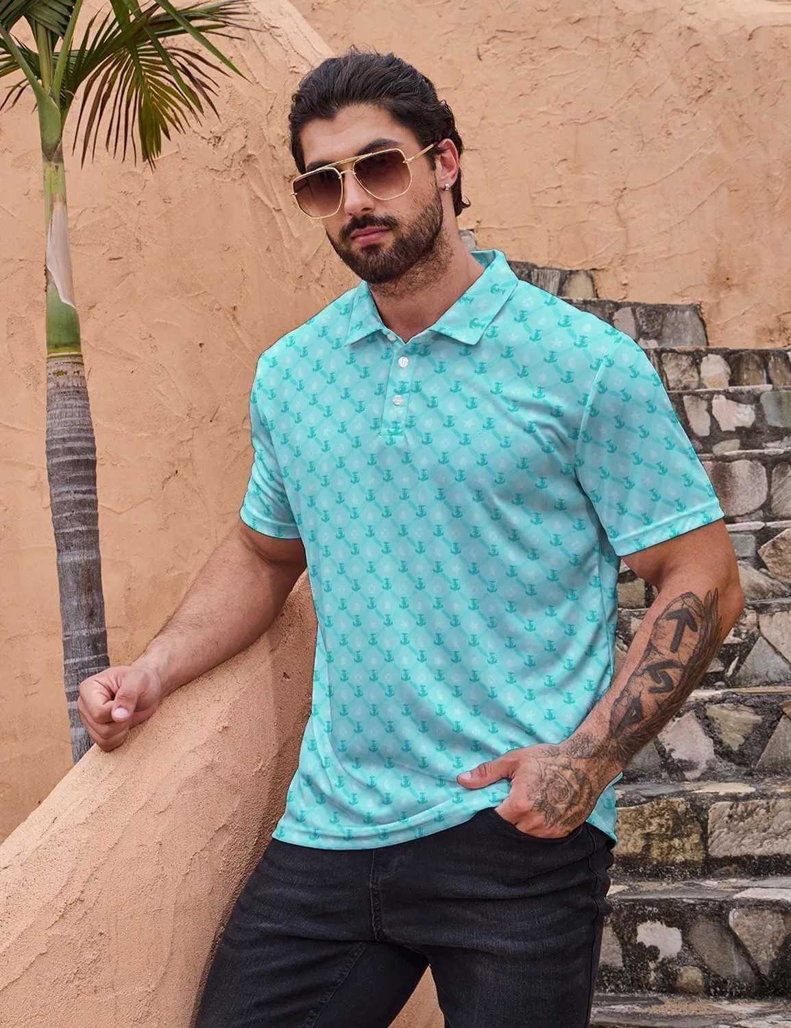 Golf Shirts for Men Quick Dry Funny Golf Polo Shirts Short Sleeve Moisture Wicking Polo Shirts for Men