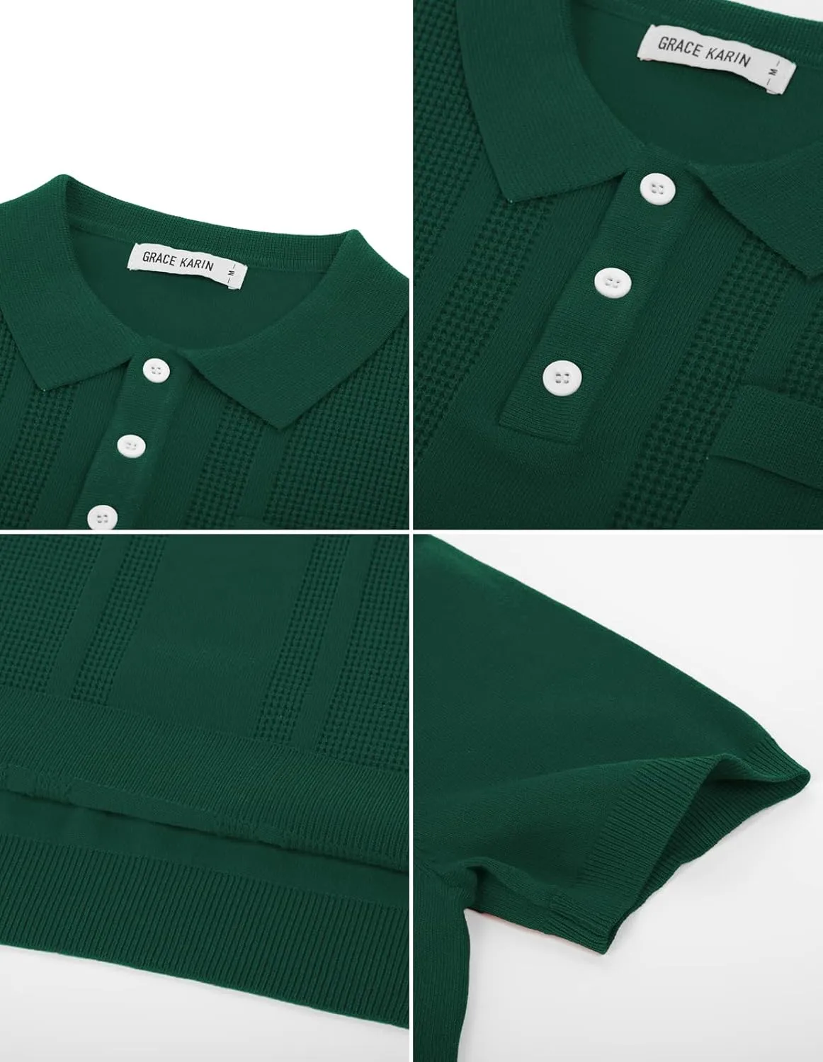GRACE KARIN Men's Knit Polo Shirts Short Sleeve Texture Lightweight Golf Shirts Sweater