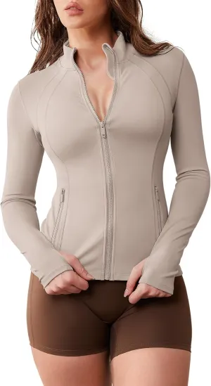 GYM RAINBOW Womens Athletic Zip Up Jakcets Contoured fit Lightweight Running Workout Jacket with Thumb Holes & Pockets