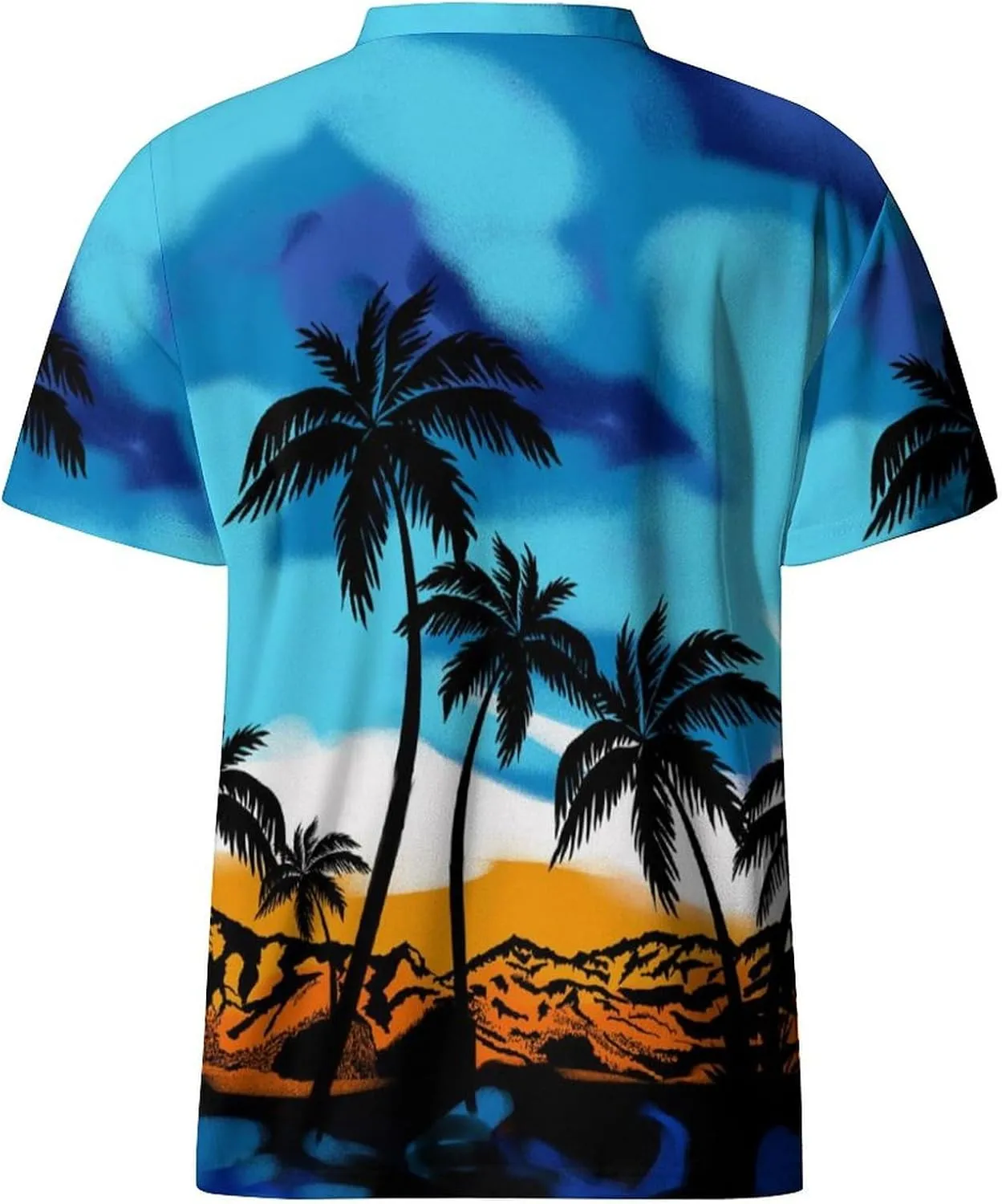 Hawaiian Mens Henley Polo Shirts Short Sleeve Quick Dry Funny Print Casual Collarless Golf Shirts for Men