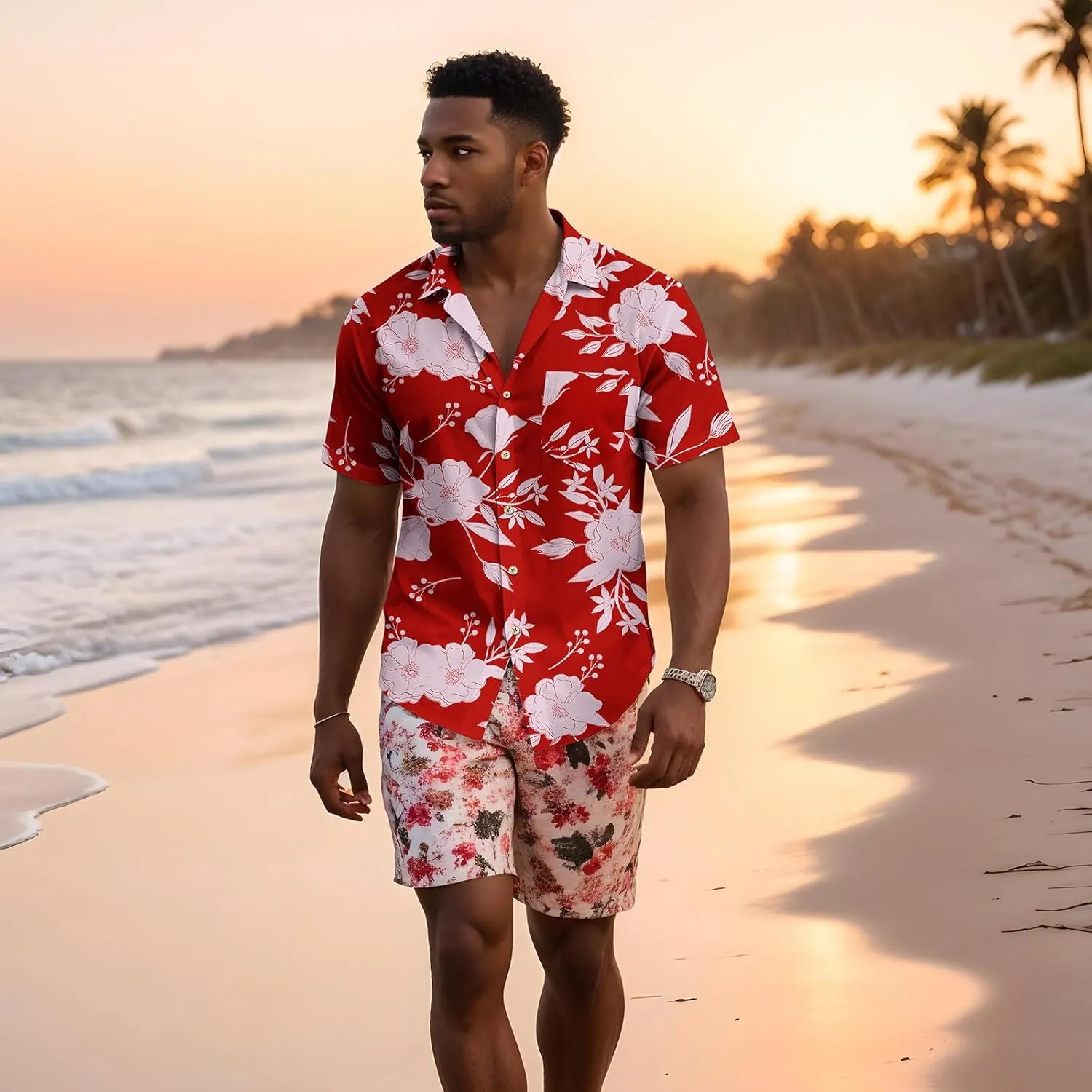 Hawaiian Shirt for Mens Beach Shirts Short Sleeve Button Shirts for Men Tropical Big Tall Funny Floral Aloha Shirt