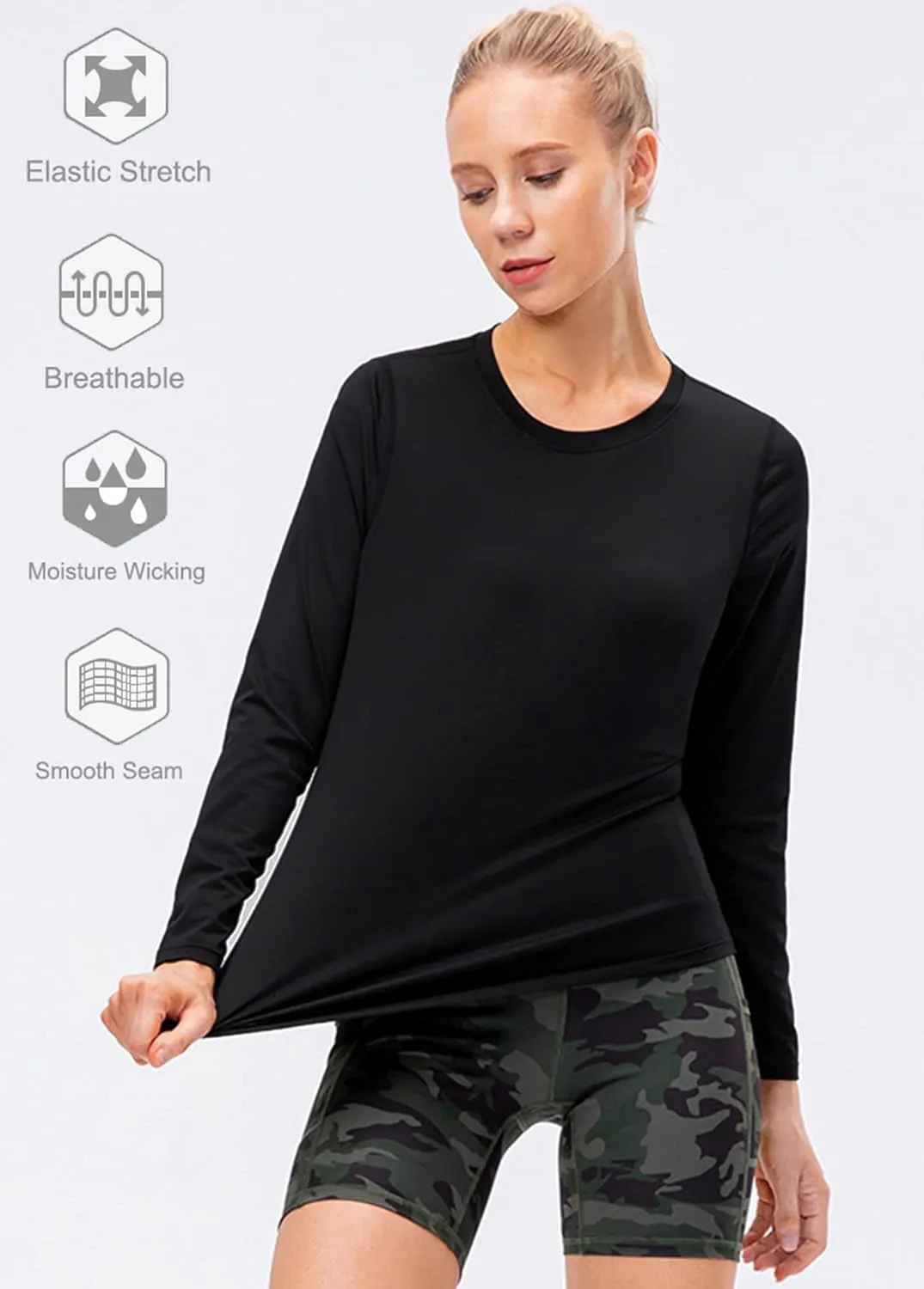 HIBETY 3 Pack Women's UPF 50  Sun Protection Shirts, Workout Gym Long Sleeve Shirts, Quick Dry Tops