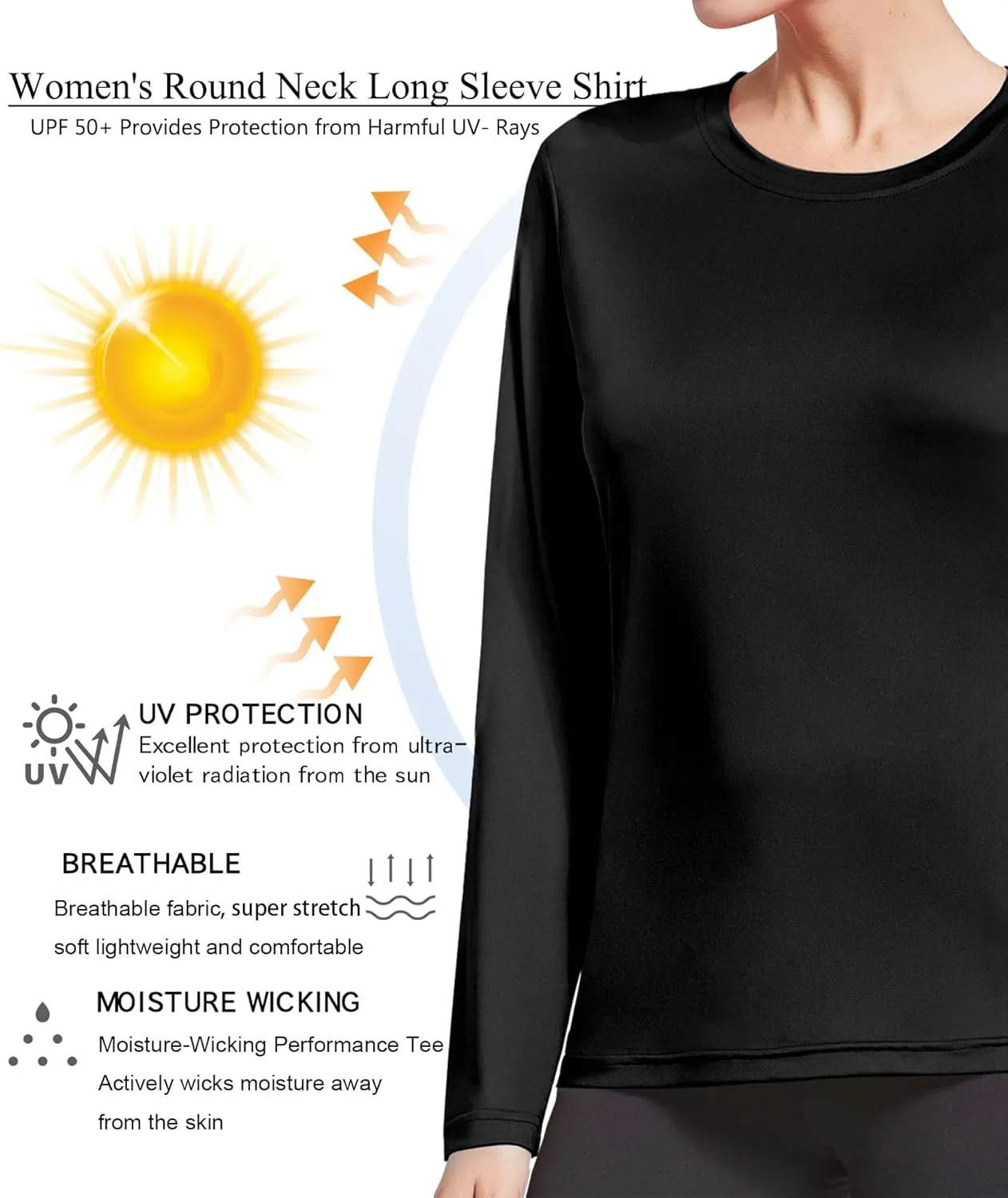 HIBETY 3 Pack Women's UPF 50  Sun Protection Shirts, Workout Gym Long Sleeve Shirts, Quick Dry Tops