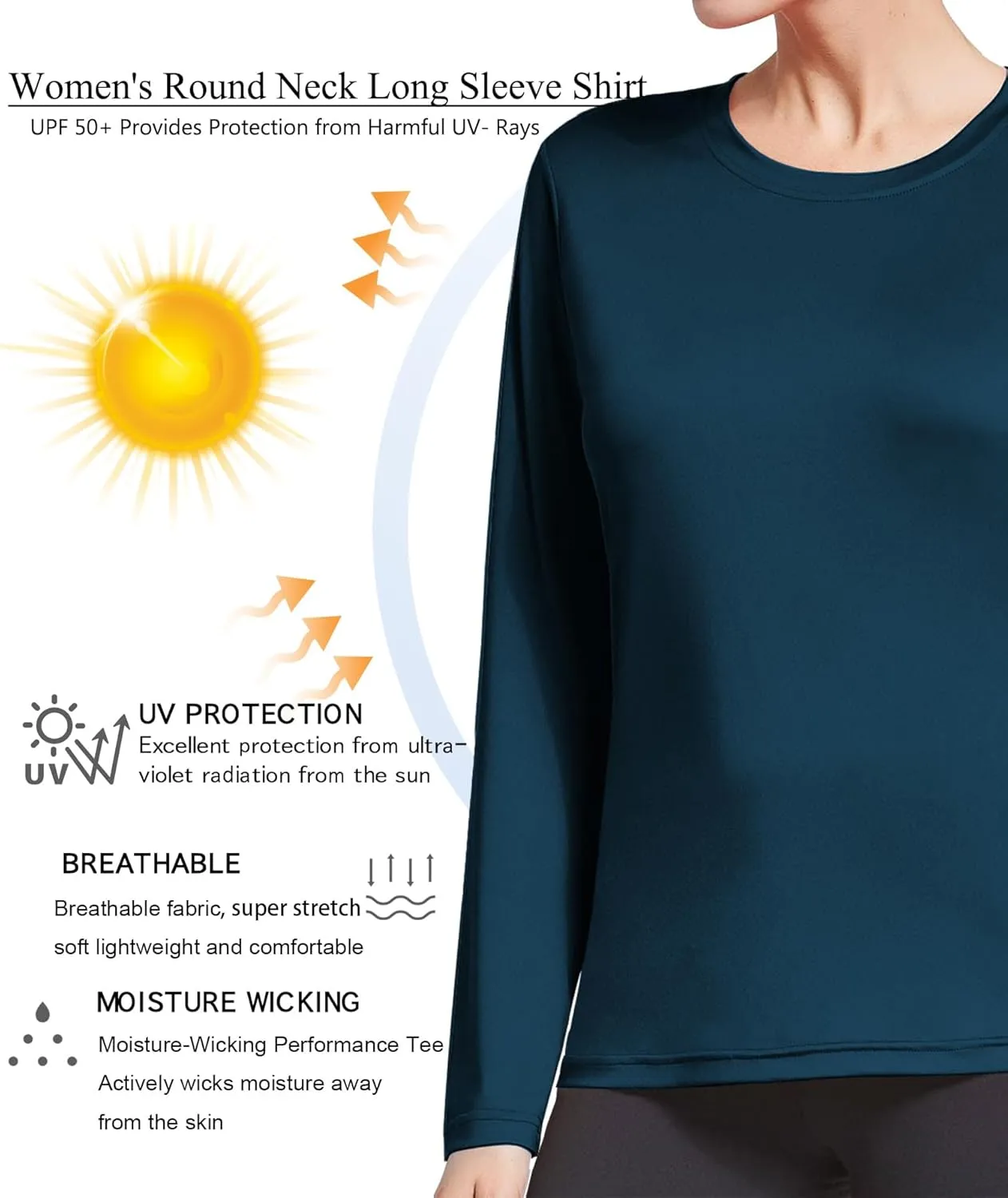 HIBETY 3 Pack Women's UPF 50  Sun Protection Shirts, Workout Gym Long Sleeve Shirts, Quick Dry Tops