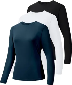 HIBETY 3 Pack Women's UPF 50  Sun Protection Shirts, Workout Gym Long Sleeve Shirts, Quick Dry Tops