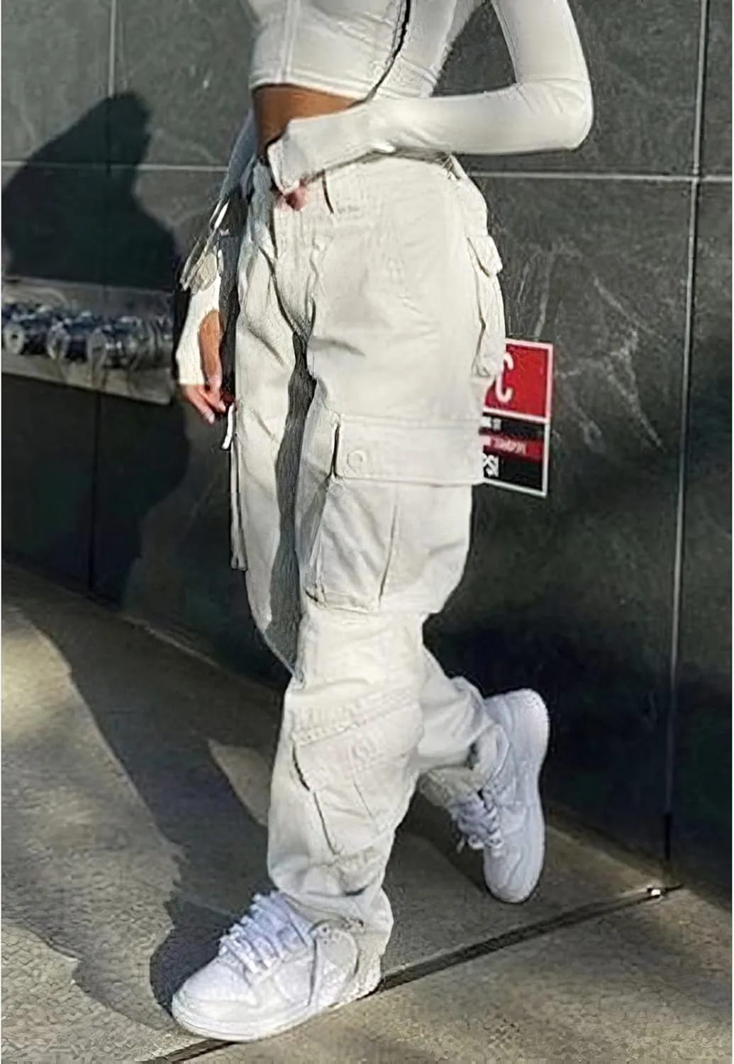 High Waisted Cargo Jeans for Women Straight Wide Leg Y2k Streetwear Cargo Pants Baggy Boyfriend Denim Pants with Pockets