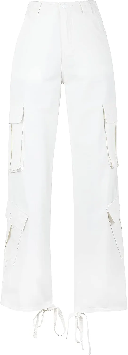 High Waisted Cargo Jeans for Women Straight Wide Leg Y2k Streetwear Cargo Pants Baggy Boyfriend Denim Pants with Pockets