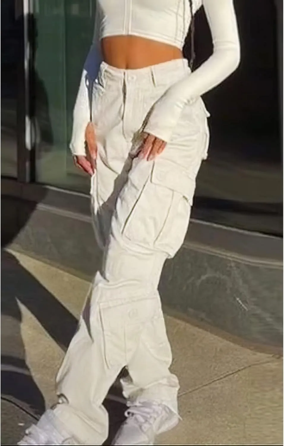 High Waisted Cargo Jeans for Women Straight Wide Leg Y2k Streetwear Cargo Pants Baggy Boyfriend Denim Pants with Pockets