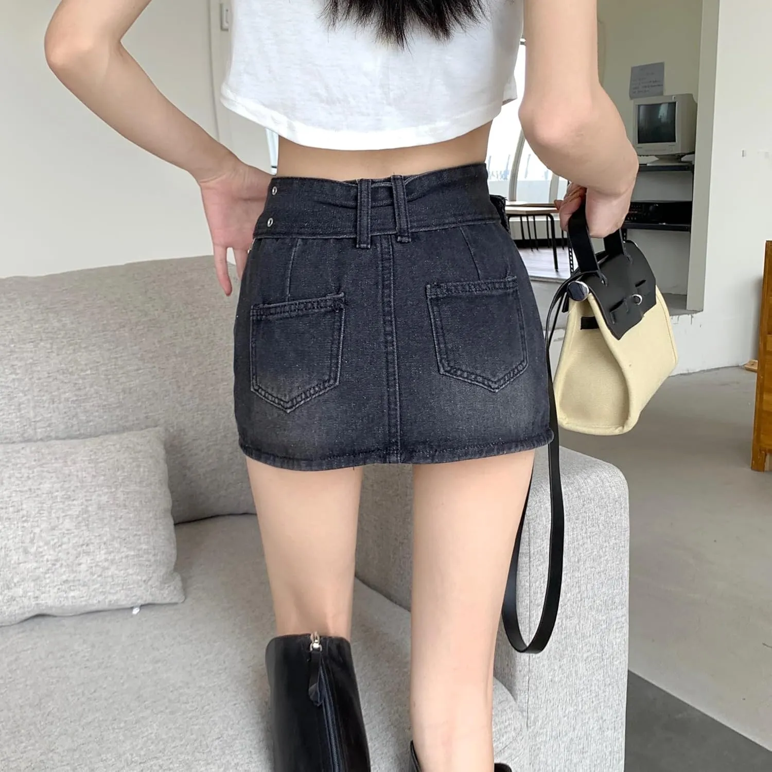 High Waisted Spicy Girl Skirt, Denim A-line Skirt, Short Stature, Slimming and Hip Hugging Skirt